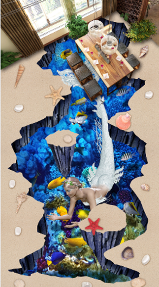 3D Mermaid Floor Mural Wallpaper AJ Wallpaper 2 