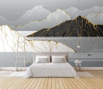 3D Mountains With Golden Thread 1678 Wall Murals