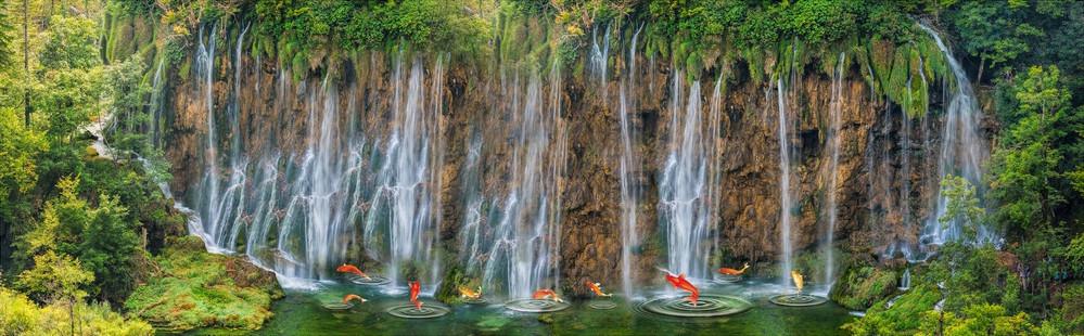 3D Waterfalls Fishes 304 Garage Door Mural Wallpaper AJ Wallpaper 