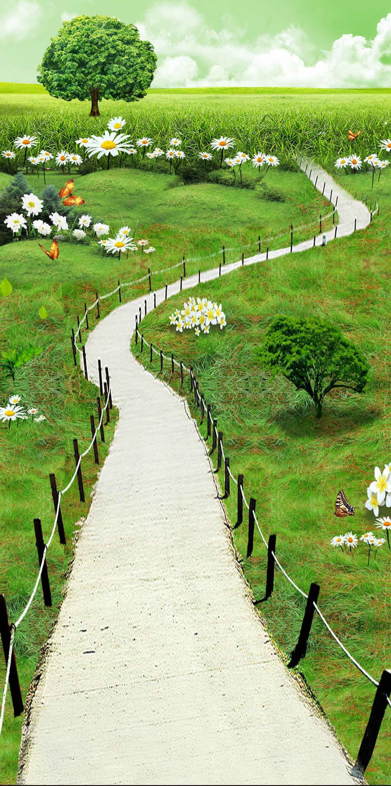 3D Grassland Path 1155 Stair Risers Wallpaper AJ Wallpaper 