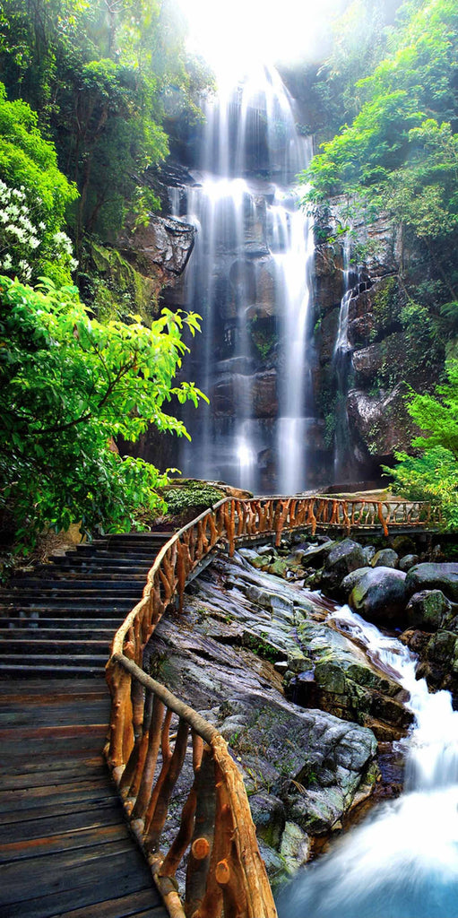 3D Waterfall Wood Bridge 1148 Stair Risers | AJ Wallpaper