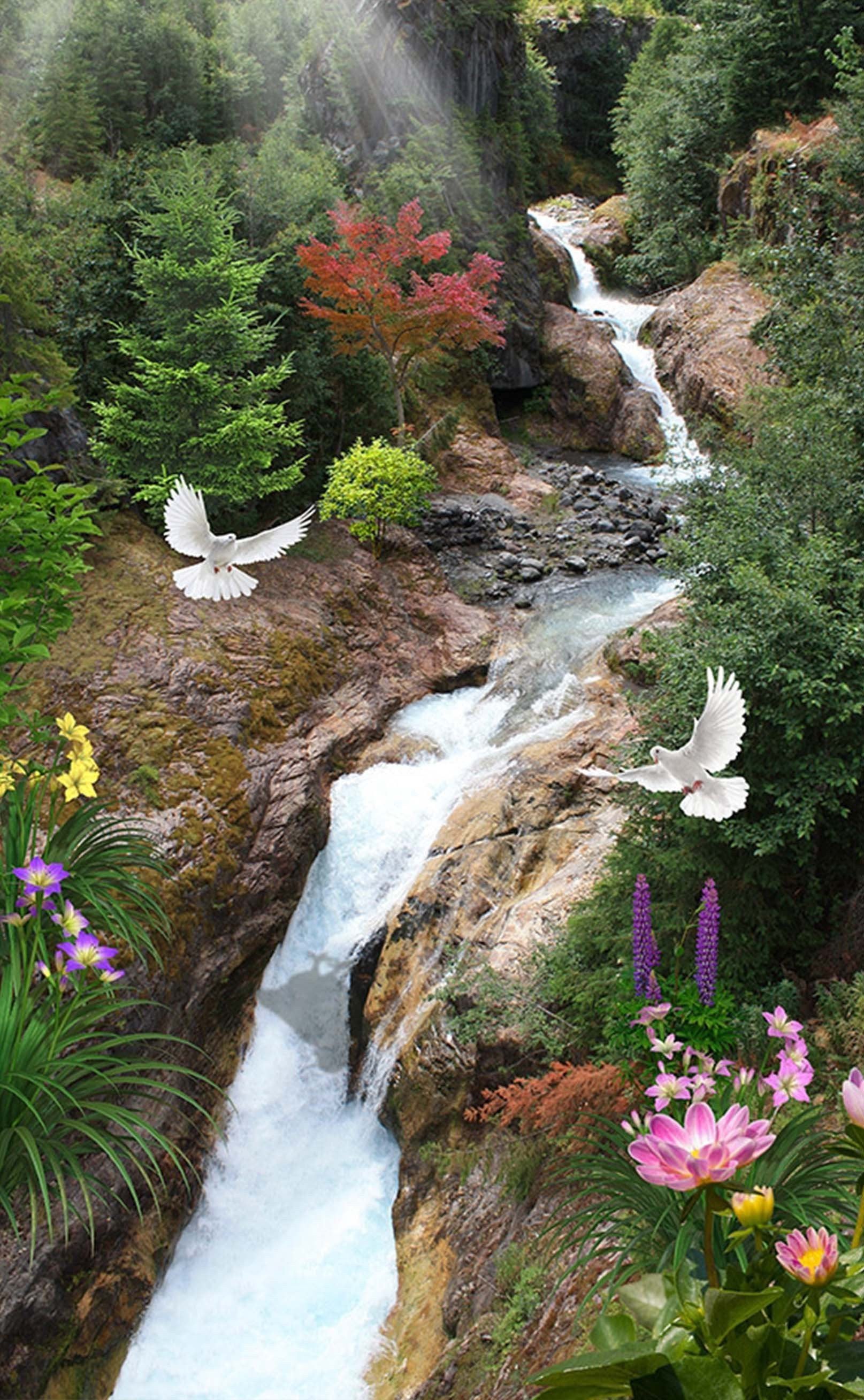 3D Creek Flying Birds 1521 Stair Risers Wallpaper AJ Wallpaper 