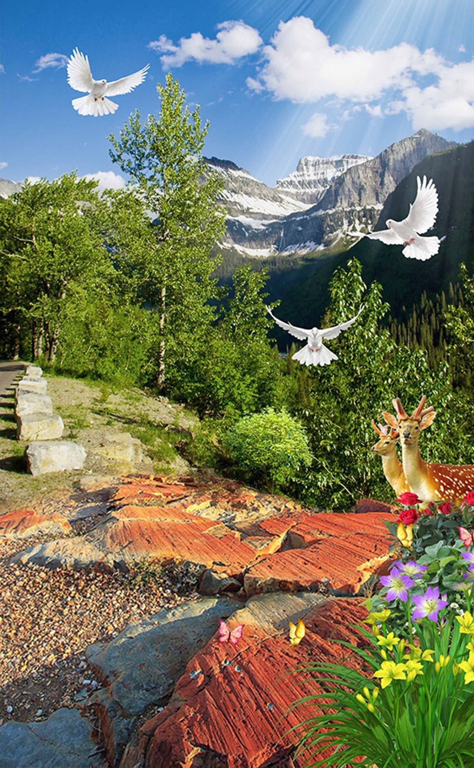 3D Snow Mountains Animals 1496 Stair Risers Wallpaper AJ Wallpaper 