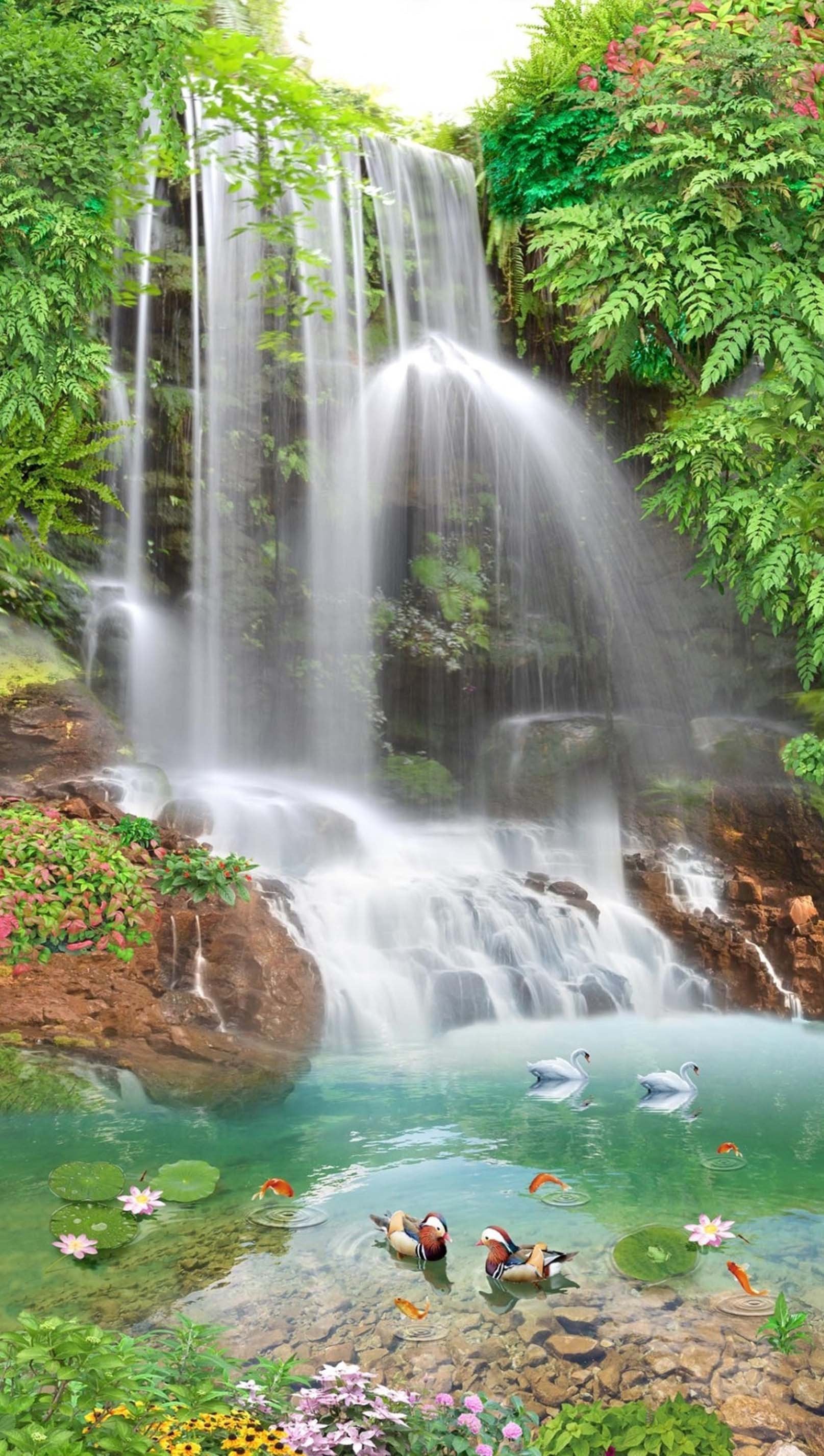 3D Pretty Waterfall 1409 Stair Risers Wallpaper AJ Wallpaper 