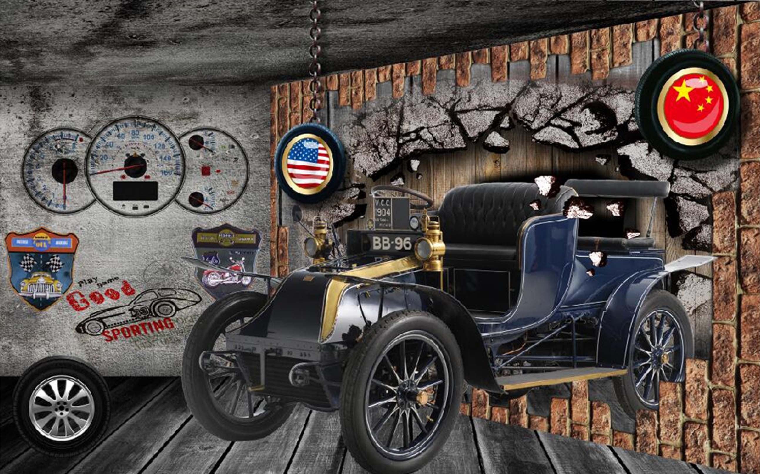 3D Vintage Car 376 Garage Door Mural Wallpaper AJ Wallpaper 