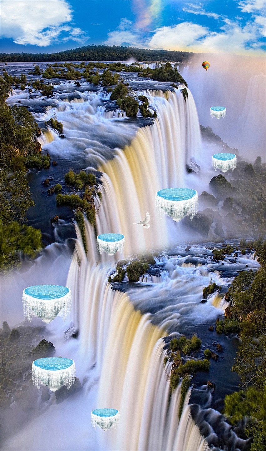 3D Waterfalls Floating Hills 670 Stair Risers Wallpaper AJ Wallpaper 