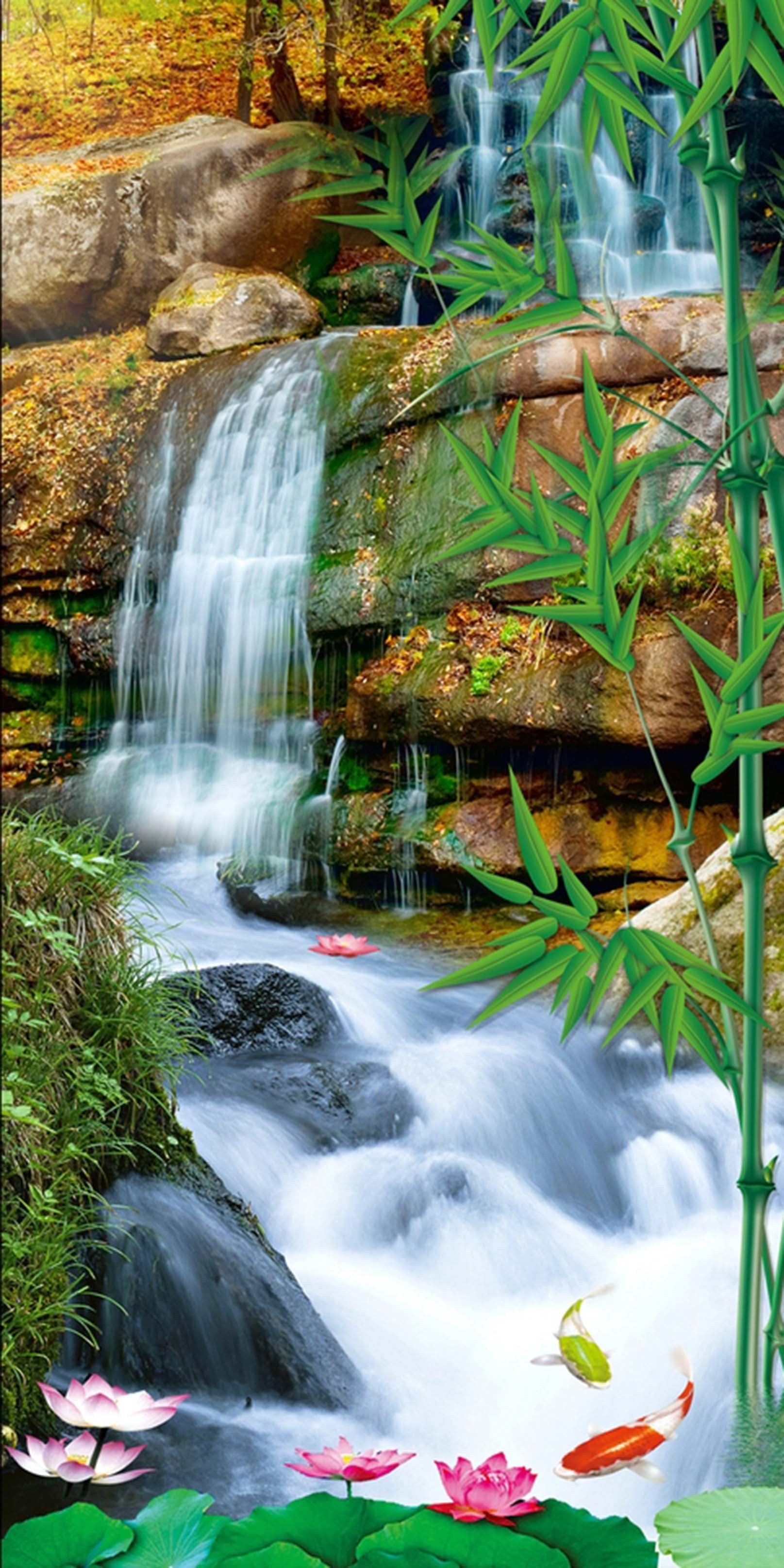 3D River Waterfalls Bamboos 1362 Stair Risers Wallpaper AJ Wallpaper 