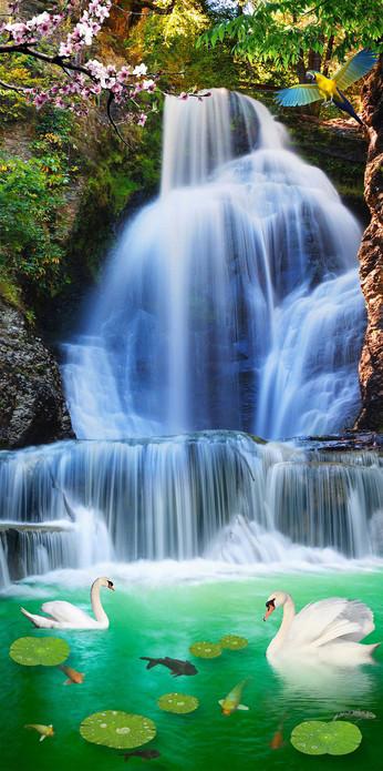 3D Waterfall Lake Animals 567 Stair Risers Wallpaper AJ Wallpaper 