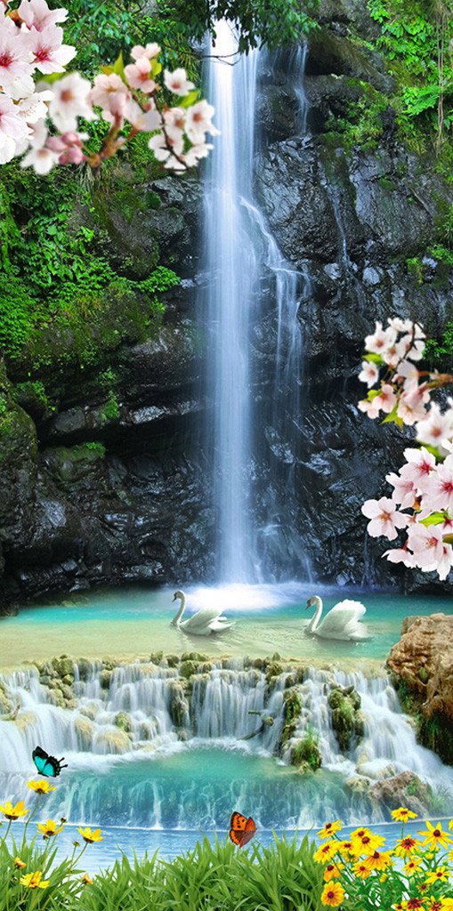 3D Waterfalls And Flowers 666 Stair Risers Wallpaper AJ Wallpaper 