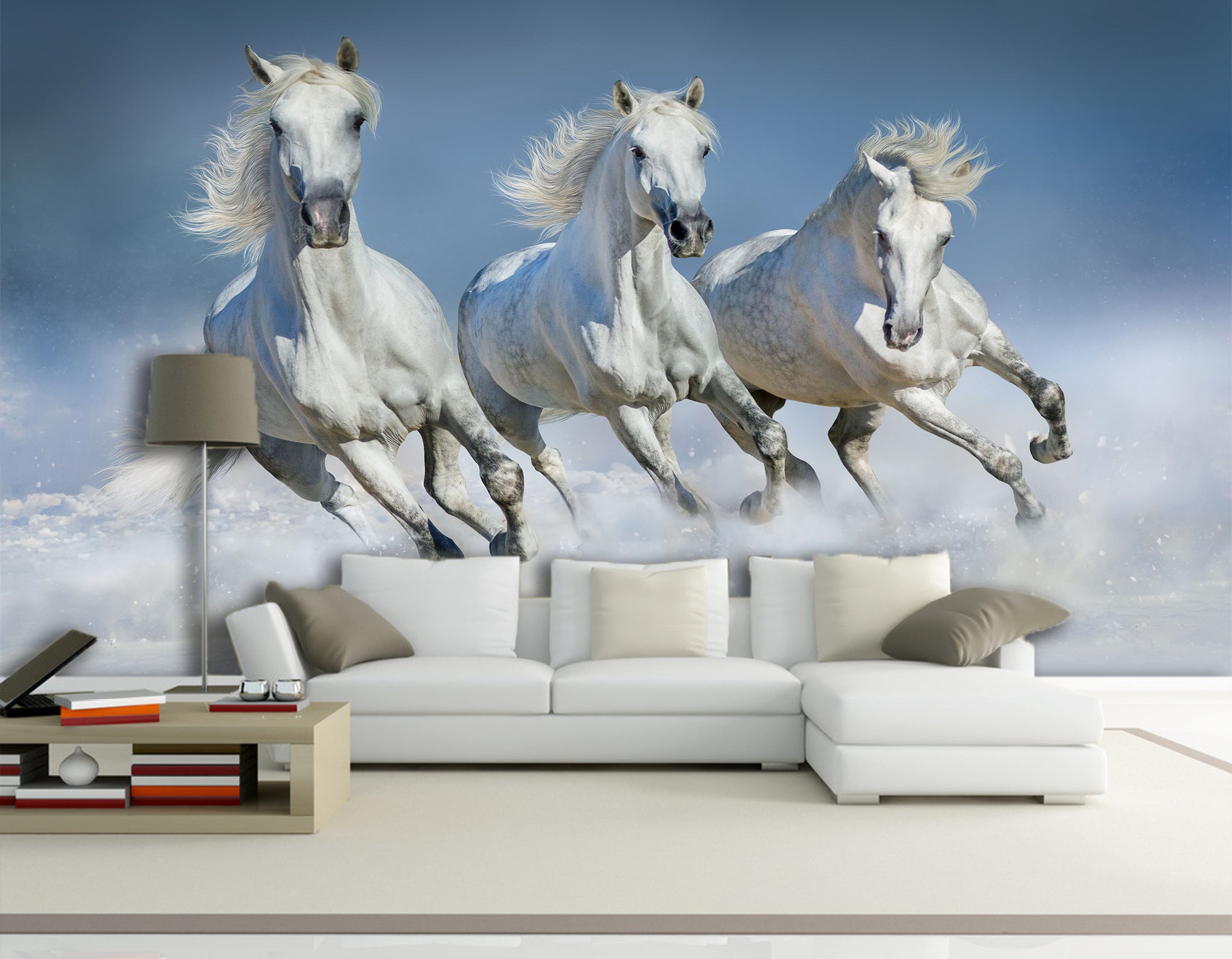 3D White Horse 1061 Wall Murals