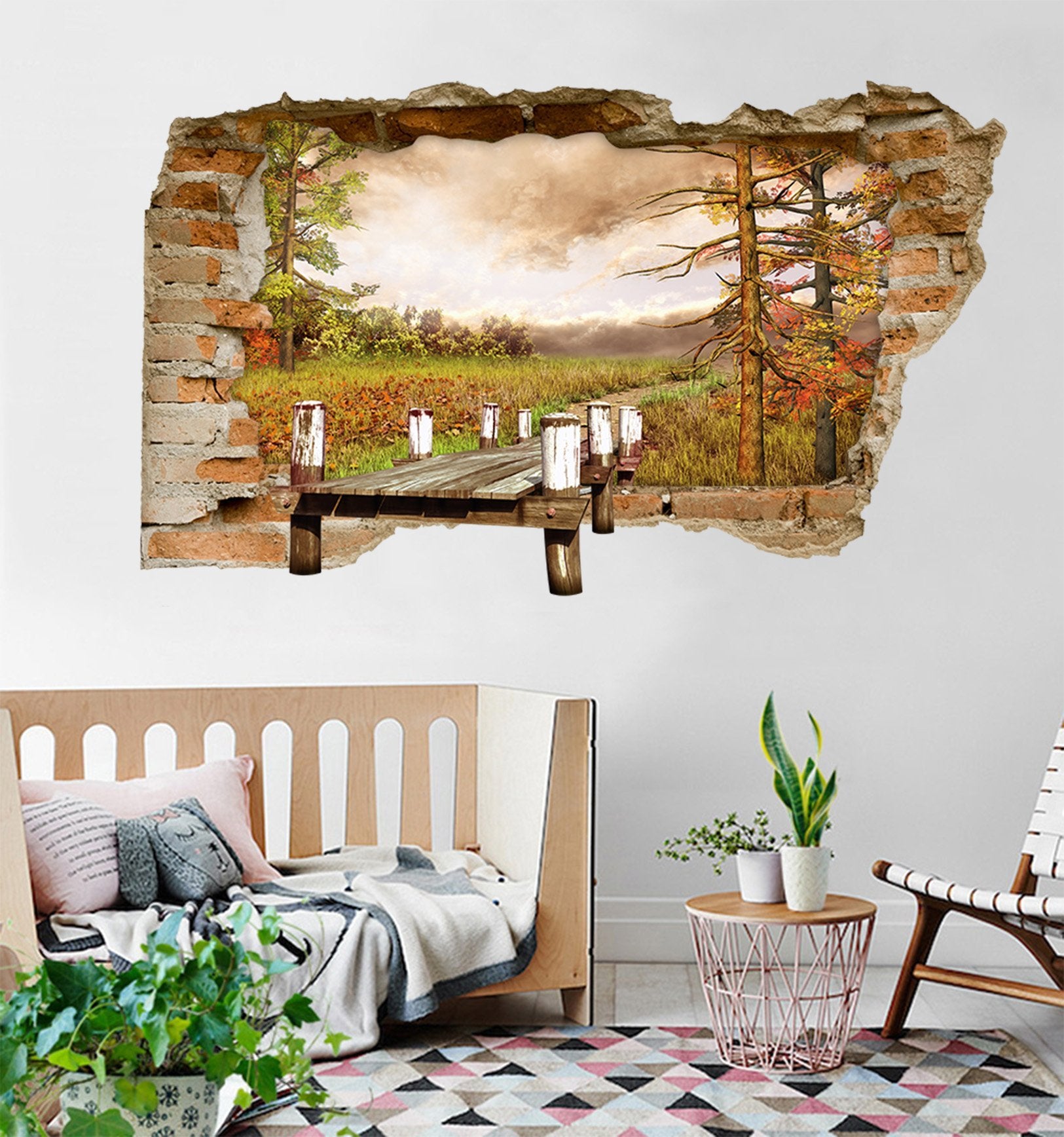3D Wilderness Wood Bridge 090 Broken Wall Murals Wallpaper AJ Wallpaper 