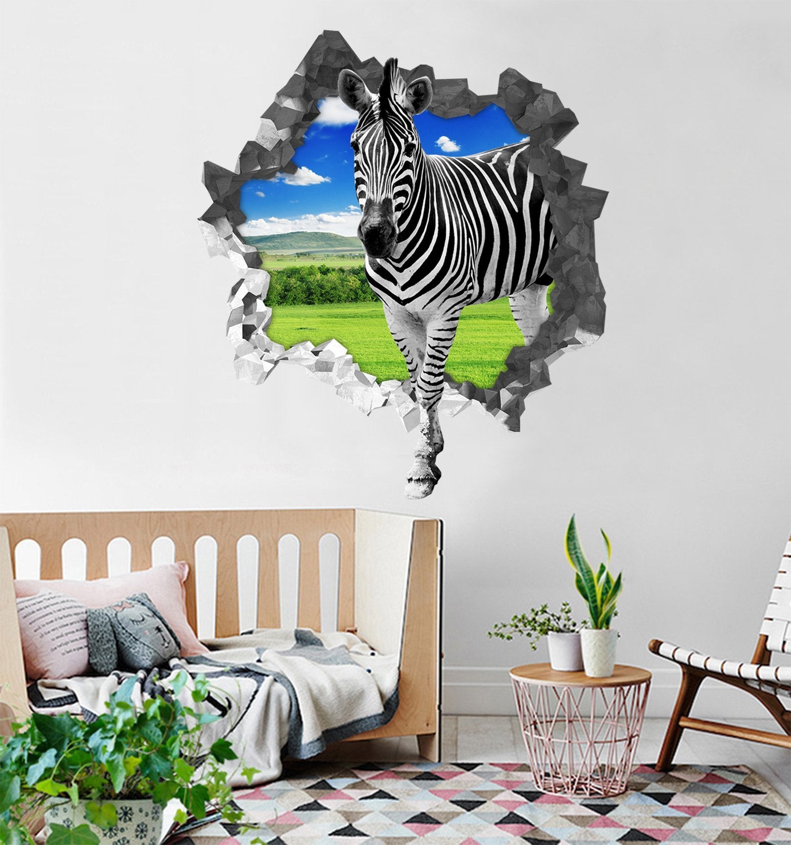3D Lawn Zebra 73 Broken Wall Murals Wallpaper AJ Wallpaper 