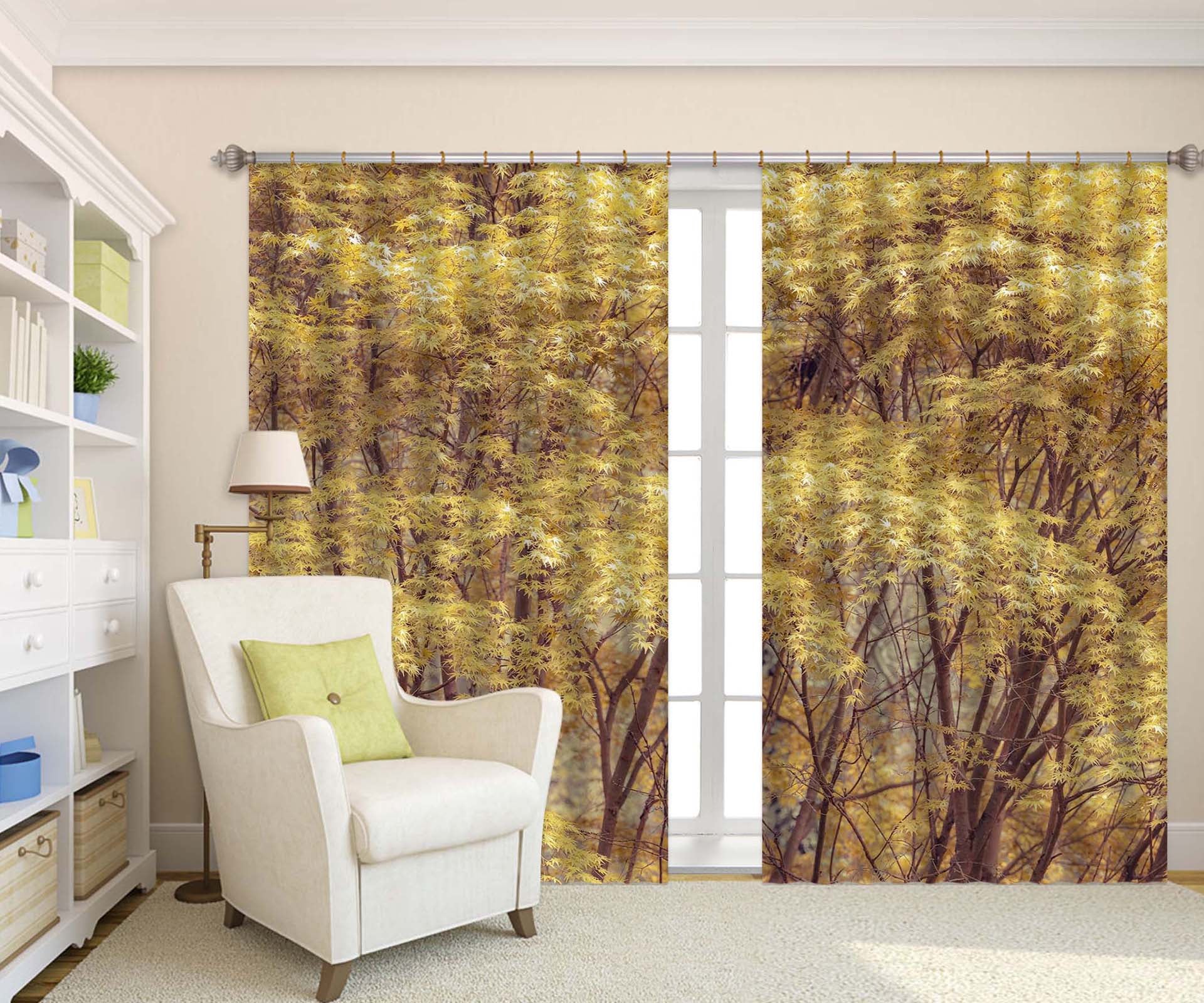 3D Yellow Wood 6389 Assaf Frank Curtain Curtains Drapes