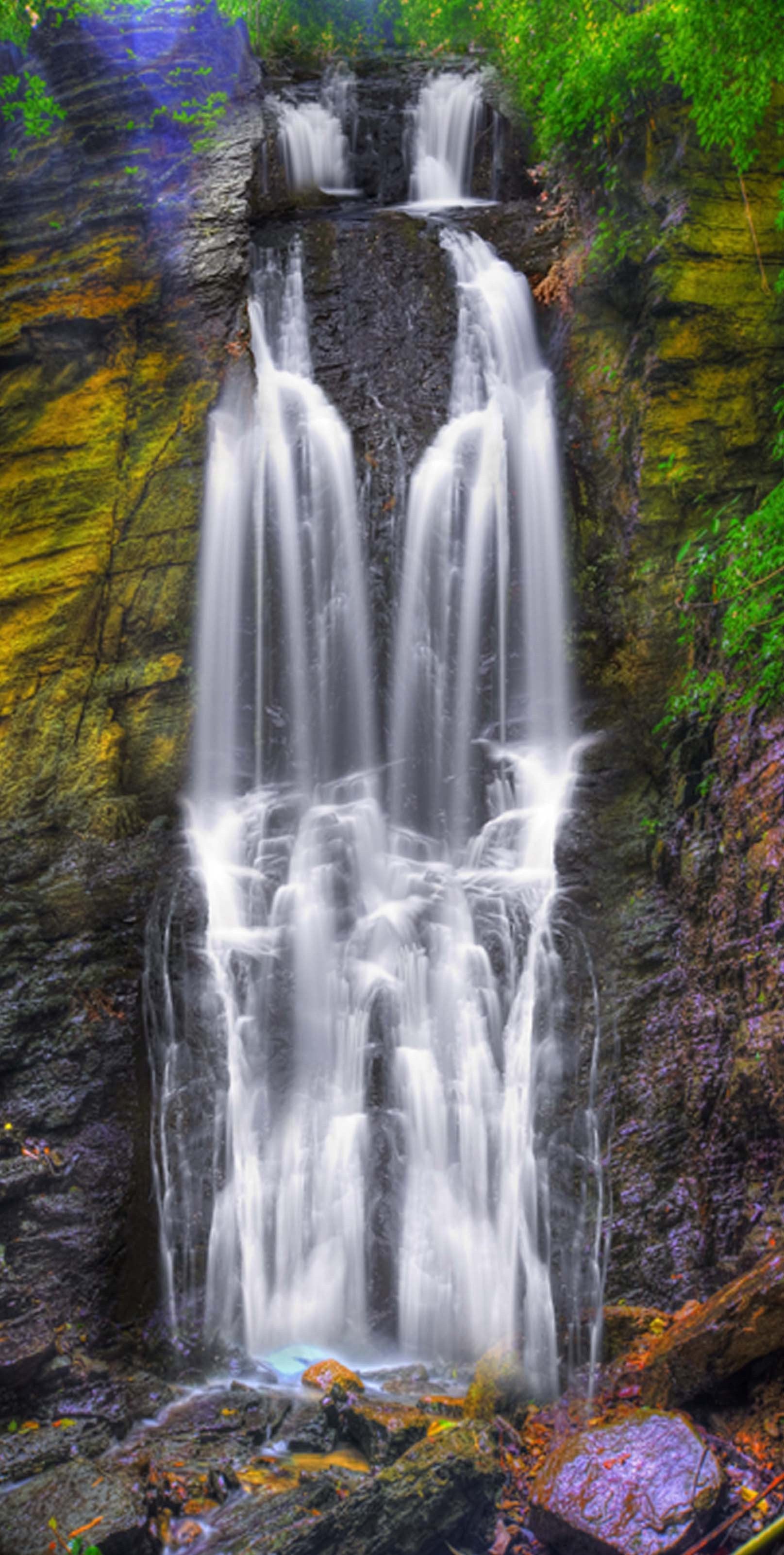 3D Twin Waterfalls 1350 Stair Risers Wallpaper AJ Wallpaper 