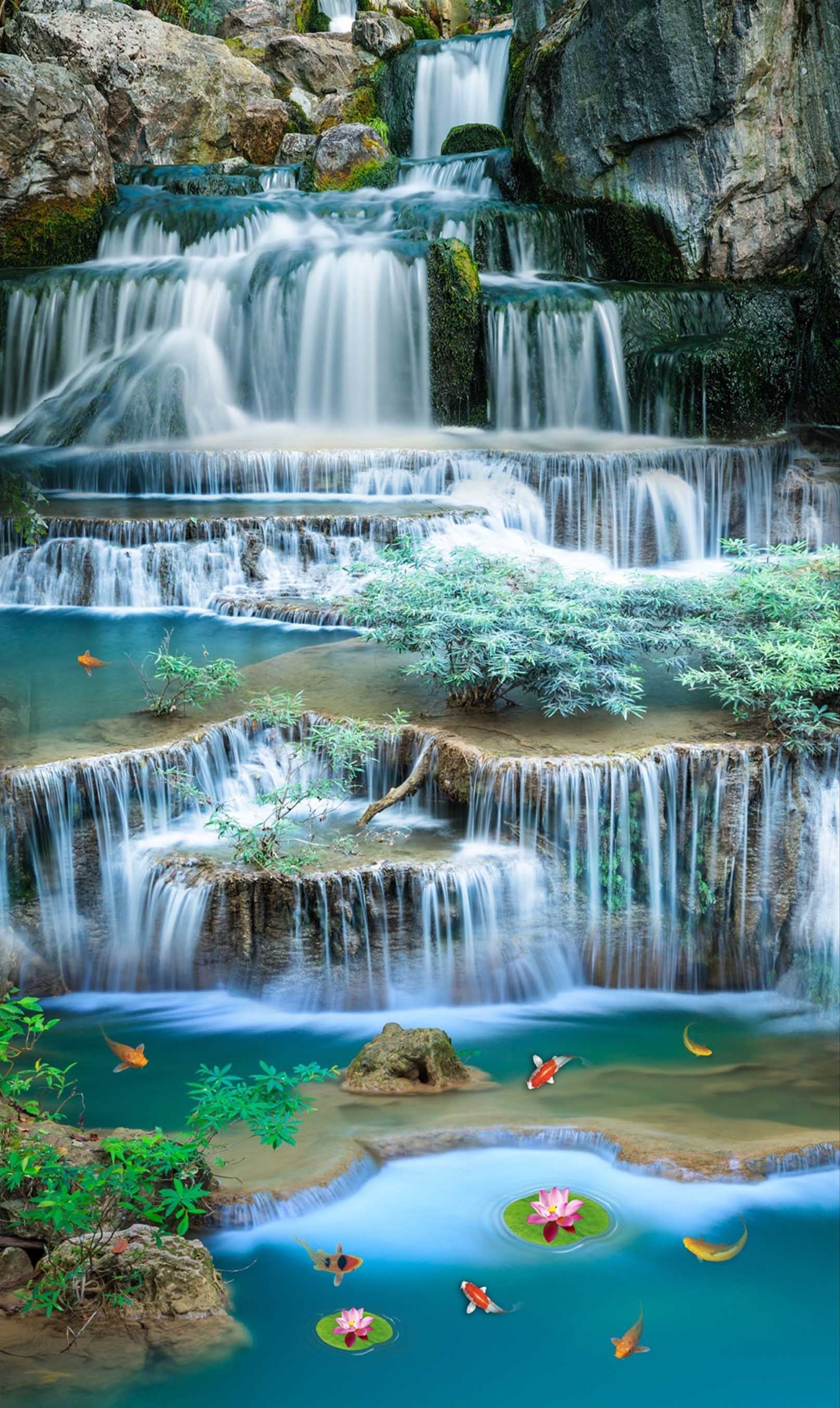 3D River Flowing Waterfall 1339 Stair Risers Wallpaper AJ Wallpaper 