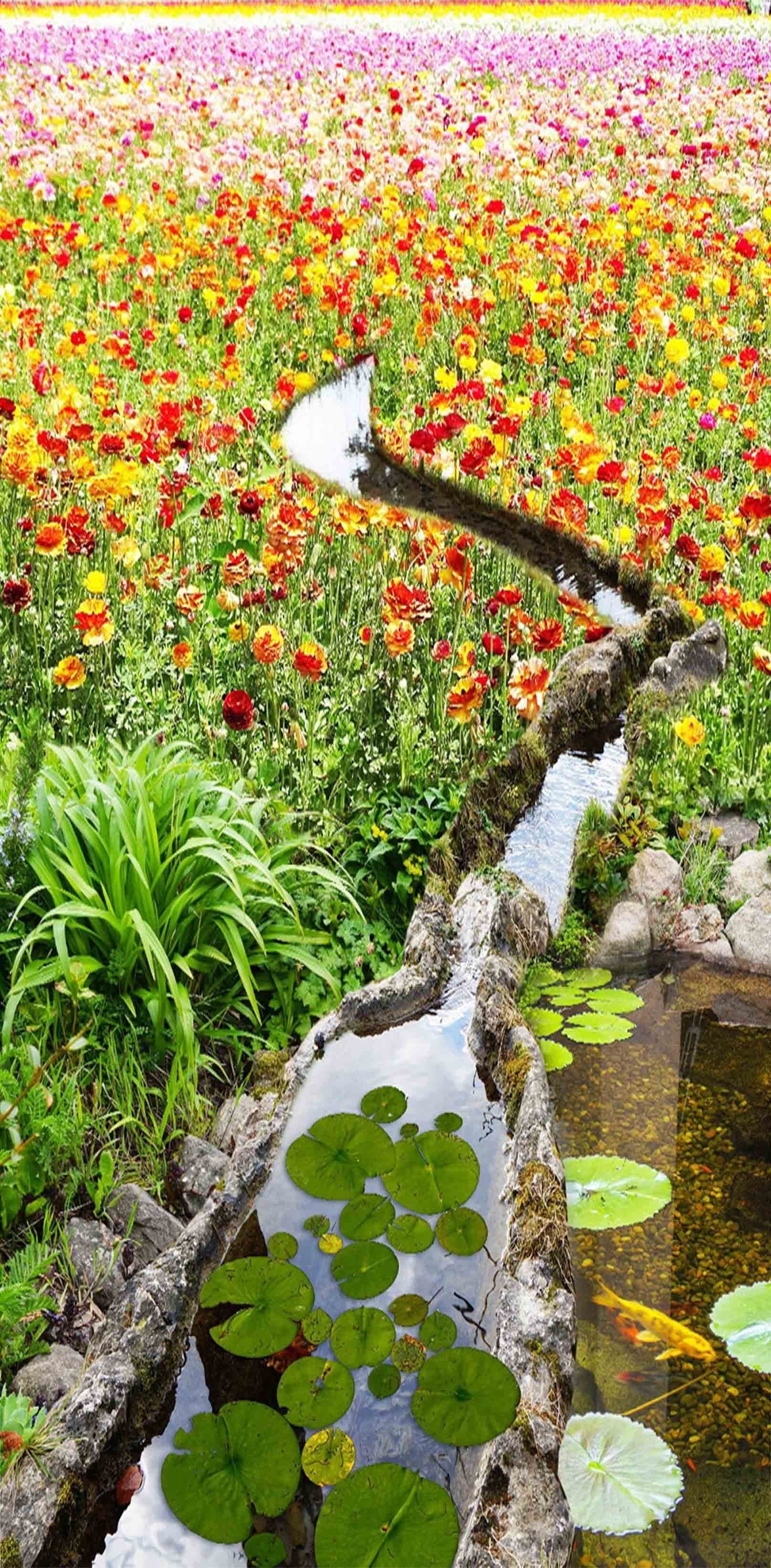 3D Flowers Field Creek 1343 Stair Risers Wallpaper AJ Wallpaper 