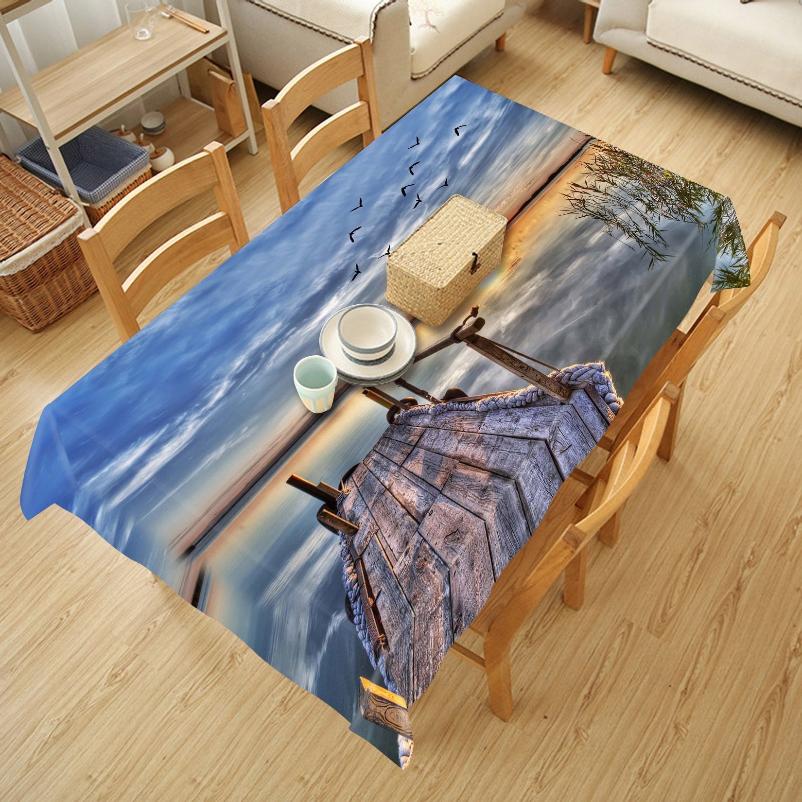 3D Sea Wood Bridge Sunset 793 Tablecloths Wallpaper AJ Wallpaper 
