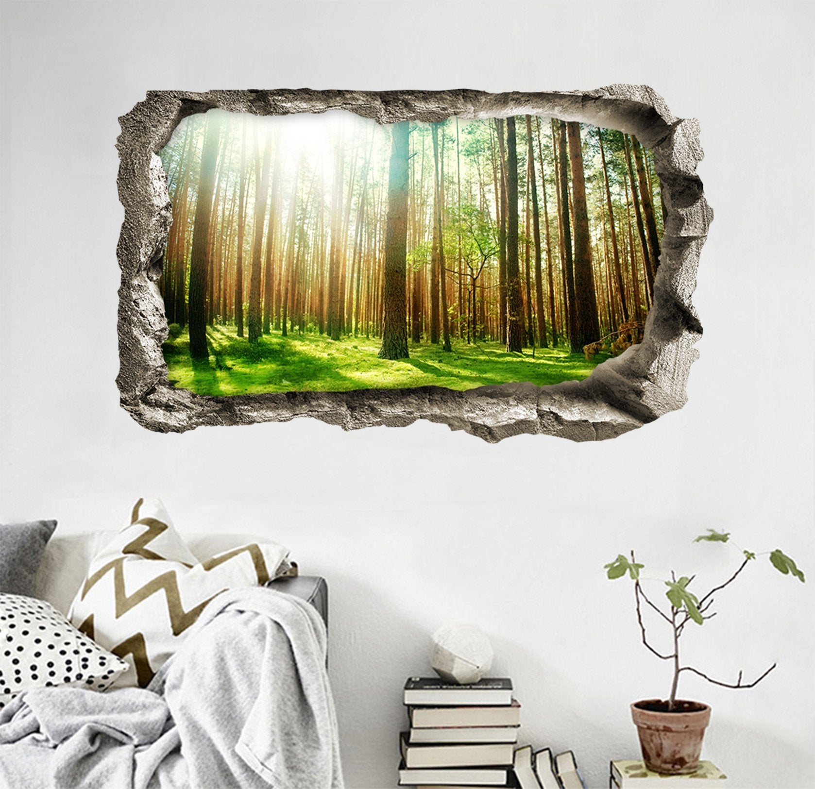 3D Sunshine Forest Trees 124 Broken Wall Murals Wallpaper AJ Wallpaper 