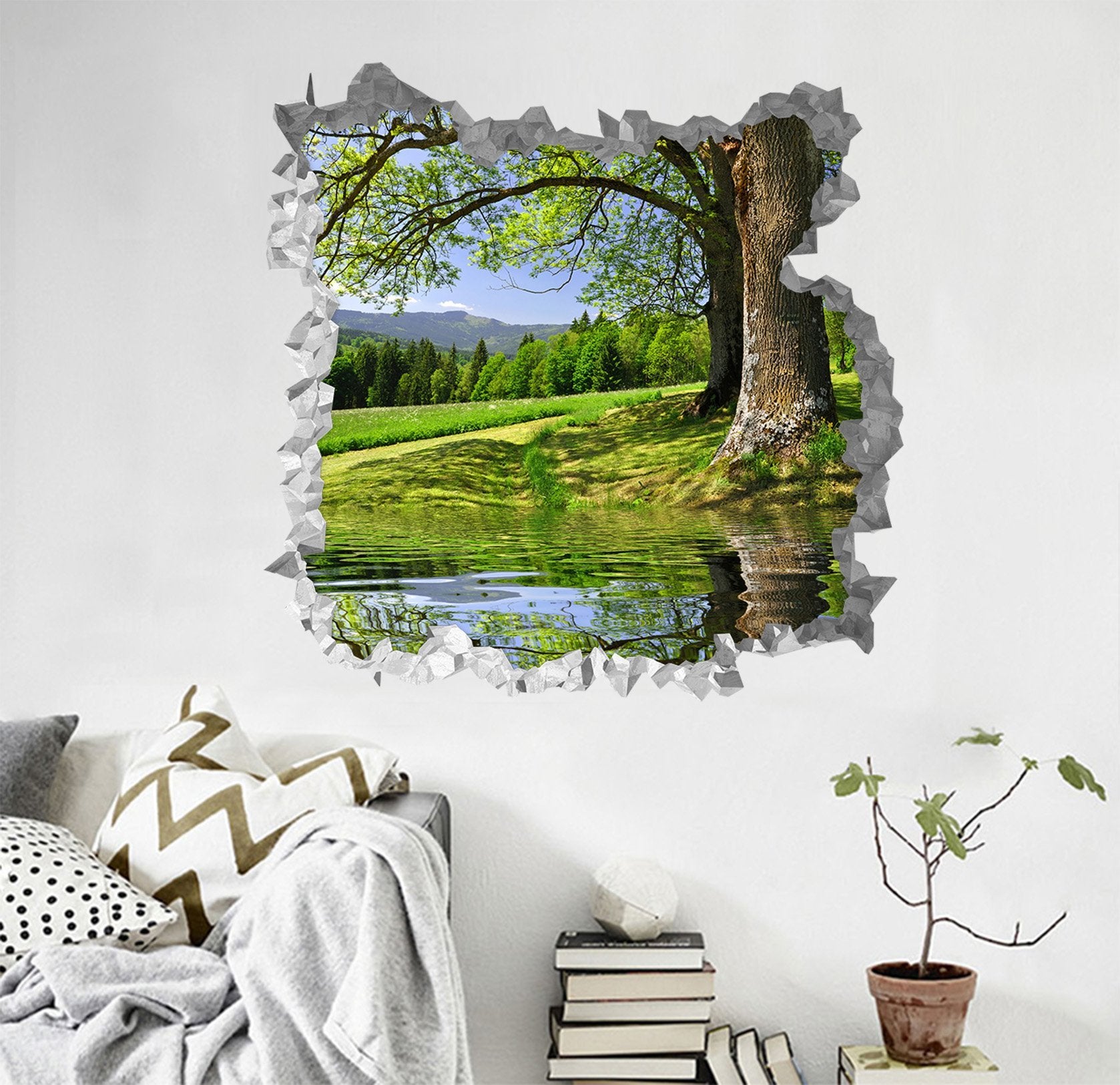 3D Green Nature Scenery 208 Broken Wall Murals Wallpaper AJ Wallpaper 