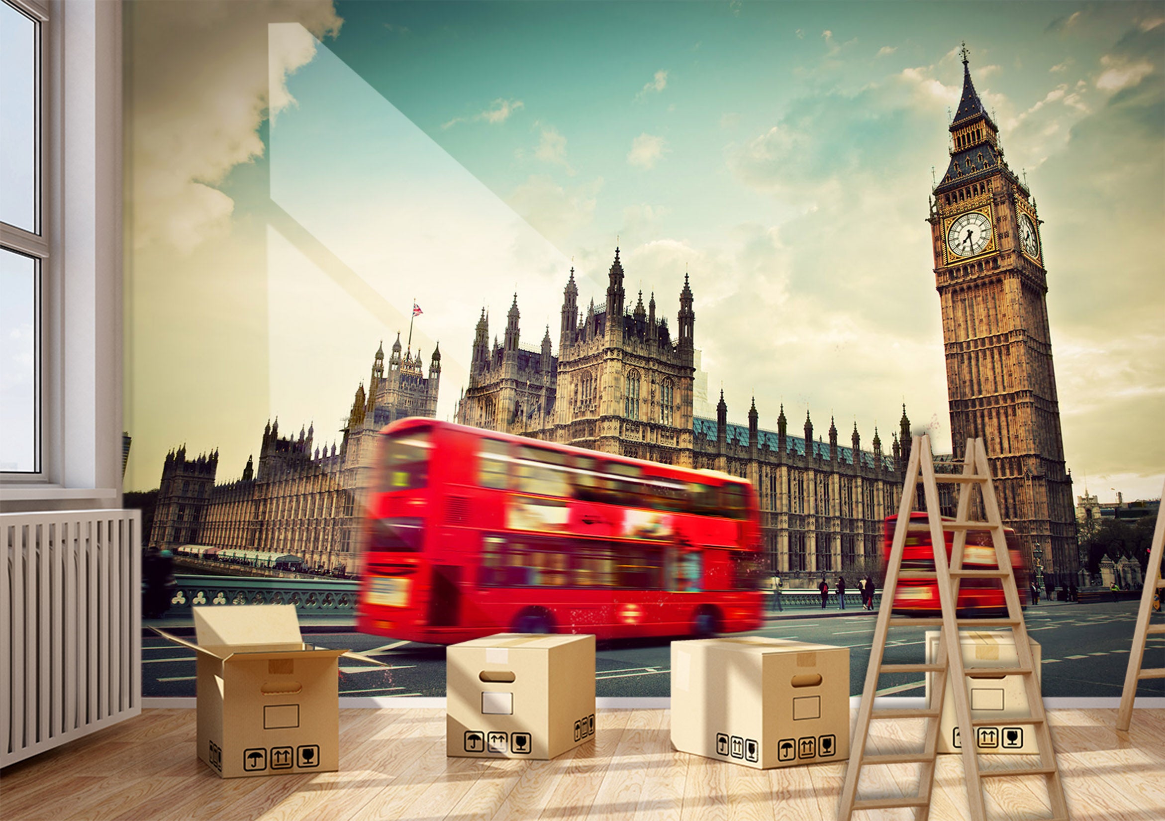 3D Bus Clock Tower 261 Vehicle Wall Murals