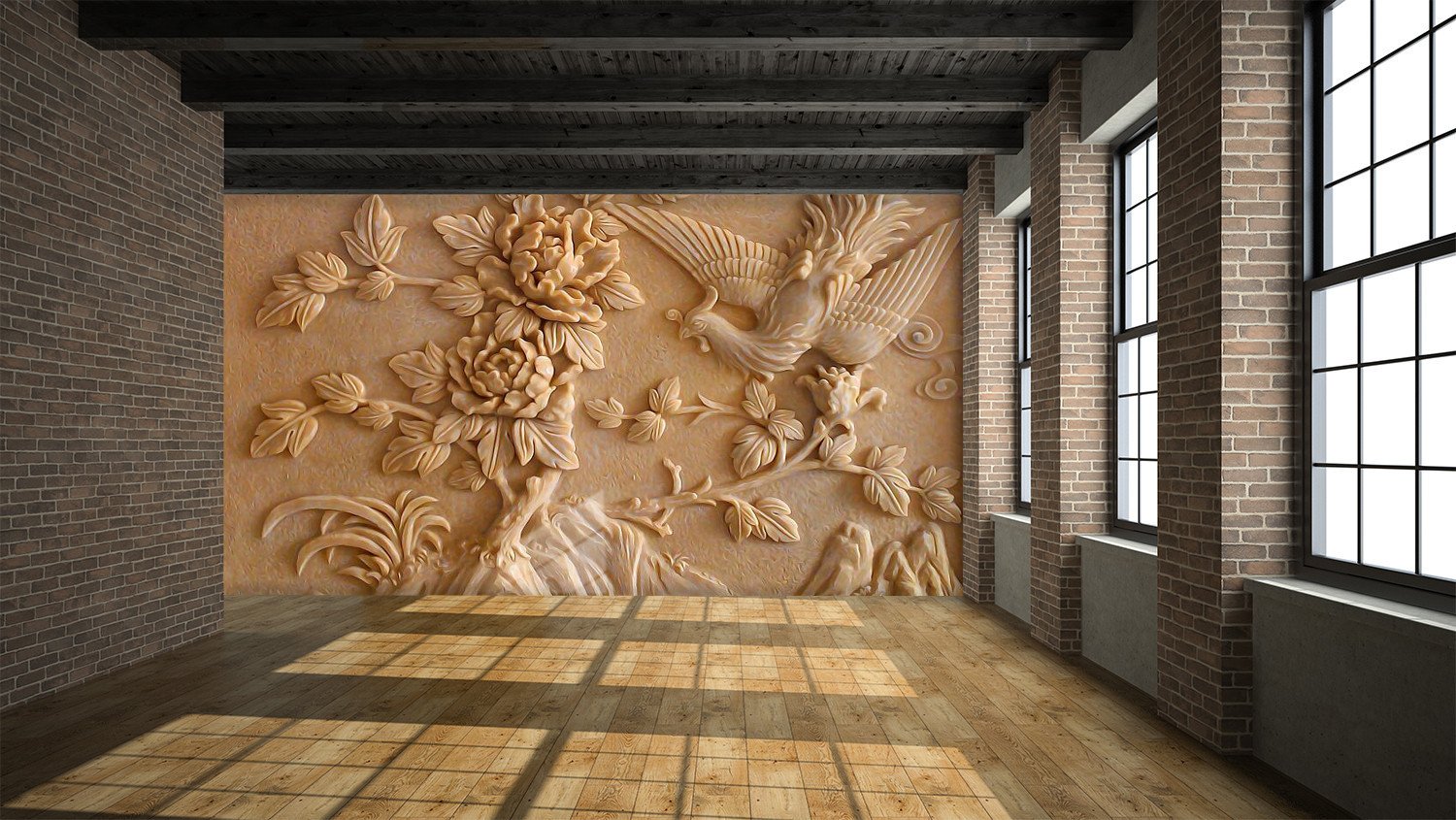 3D Bird flower stone sculpture Wallpaper AJ Wallpaper 1 