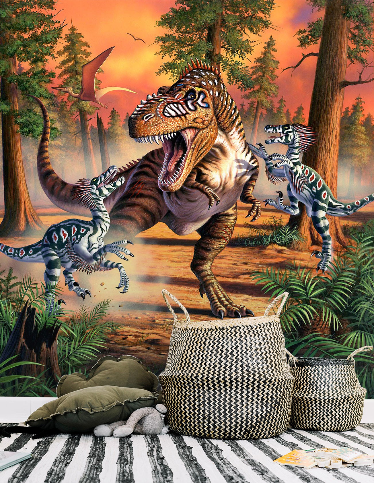 3D Dino Battle 1406 Jerry LoFaro Wall Mural Wall Murals