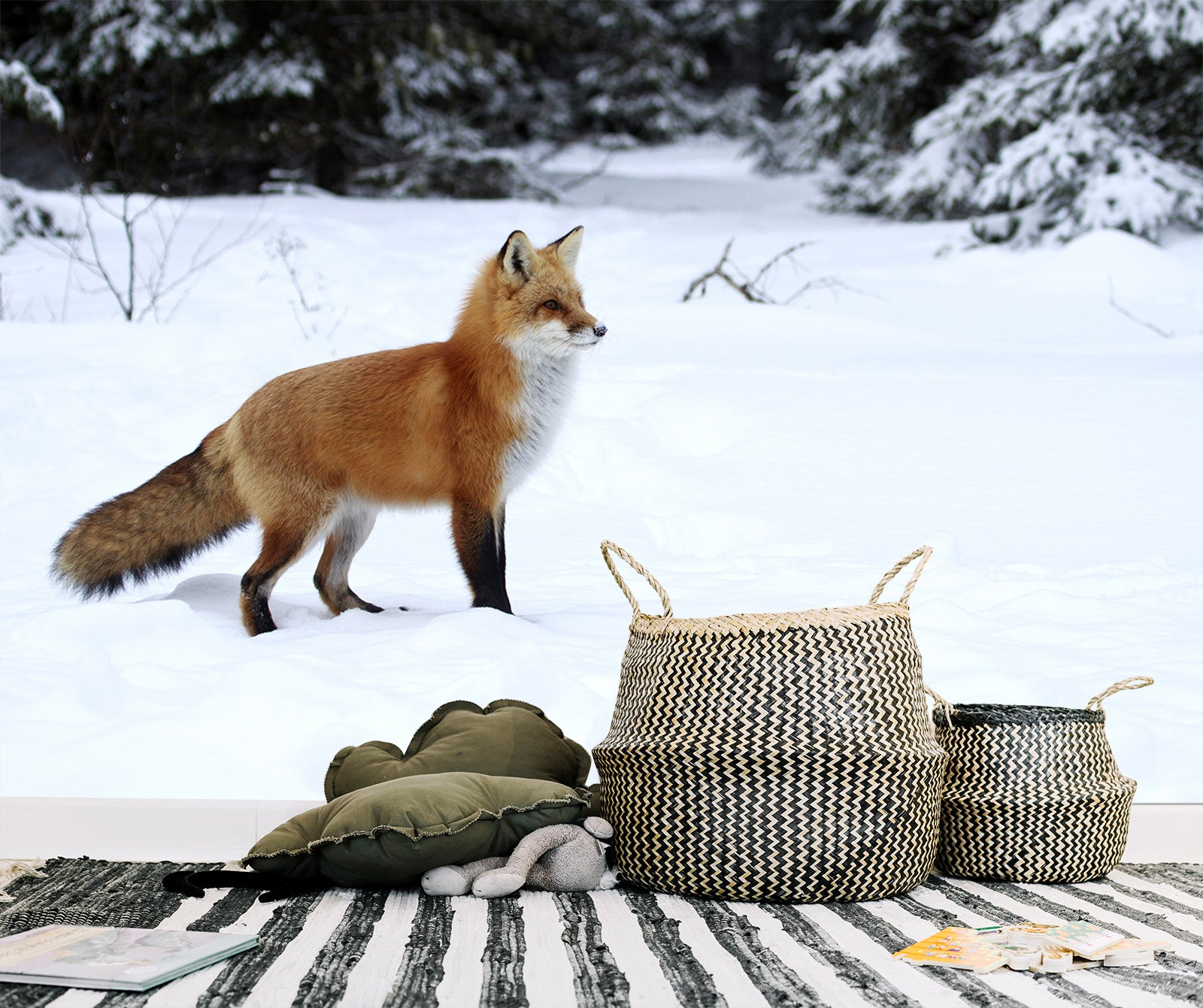 3D Winter Snow Fox 103 Wall Murals