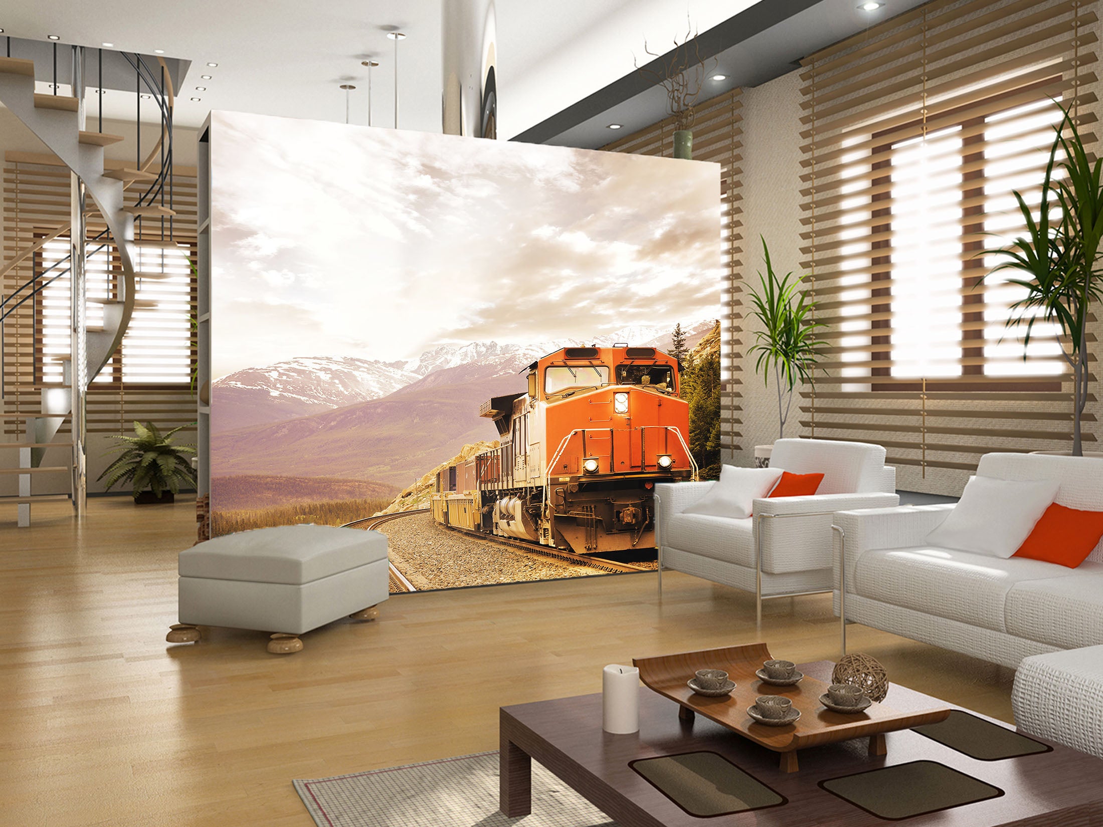 3D Mountain Train 247 Vehicle Wall Murals