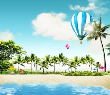 3D Hot Air Balloon Beach Coconut 013 Wallpaper AJ Wallpaper 