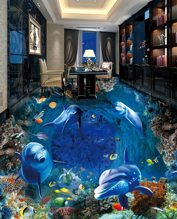 3D Underwater Dolphin 521 Floor Mural  Wallpaper Murals Rug & Mat Print Epoxy waterproof bath floor