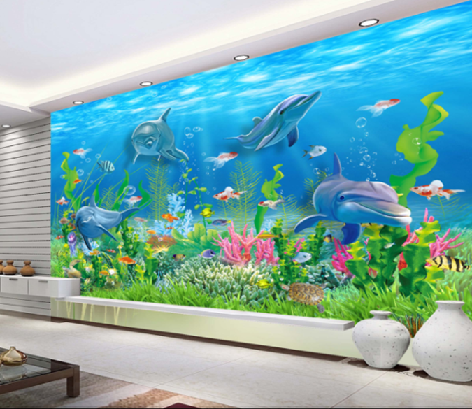 3D Dolphin Coral Bubble 199 Wallpaper AJ Wallpaper 