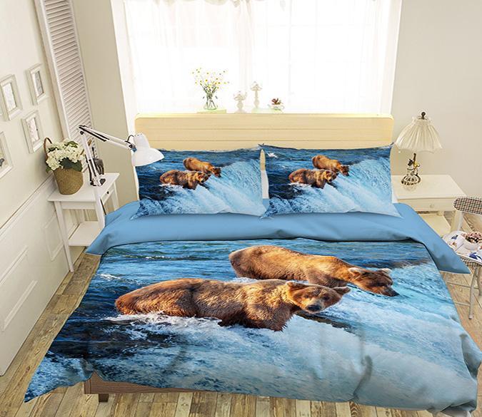 3D Waterfall Bear 124 Bed Pillowcases Quilt Wallpaper AJ Wallpaper 