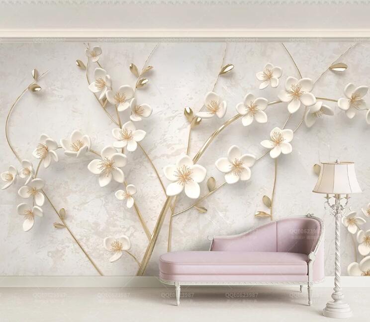 3D White Flowers WC242 Wall Murals