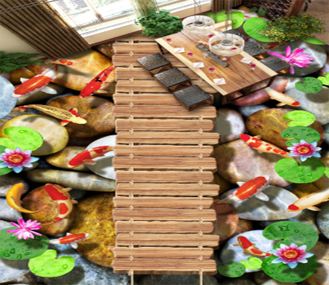 3D Small Fish Pond 066 Floor Mural Wallpaper AJ Wallpaper 2 