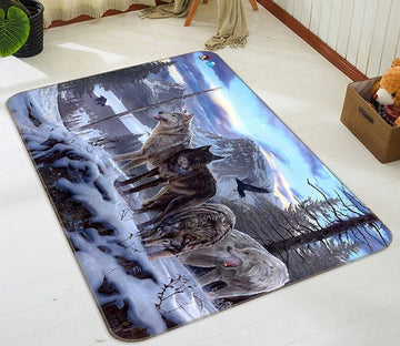 3D Snow Mountain Wolf 642 Non Slip Rug Mat Mat AJ Creativity Home 