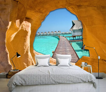 3D Cave Sea View 209 Wallpaper AJ Wallpaper 2 