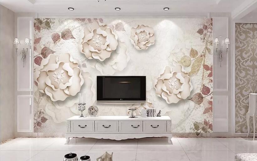 3D White Flowers 085 Wall Murals Wallpaper AJ Wallpaper 2 