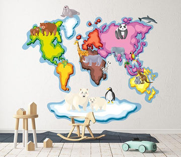 3D Color Animal Map 180 Wall Stickers Wallpaper AJ Wallpaper 