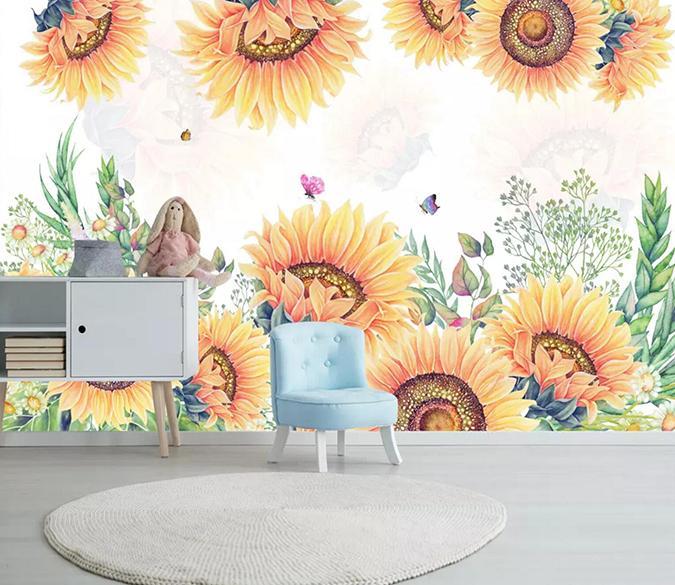 3D Sunflower Butterfly 413 Wallpaper AJ Wallpaper 