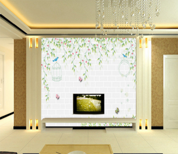 3D Bird Cage Leaves 020 Wallpaper AJ Wallpaper 