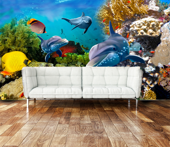 3D Underwater Dolphins 364 Wallpaper AJ Wallpaper 