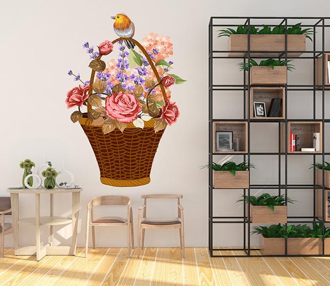 3D Flower Basket Pink 030 Wall Stickers Wallpaper AJ Wallpaper 