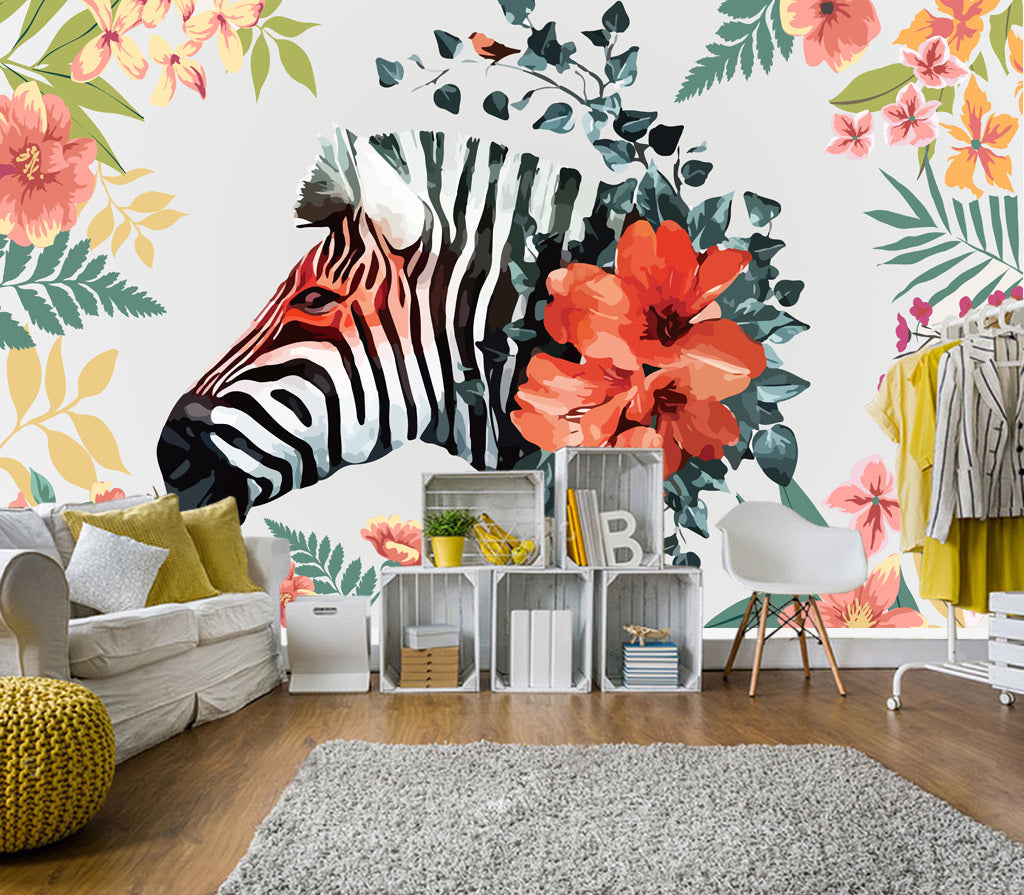 3D Zebra Flower WG170 Wall Murals