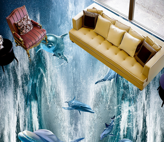 3D Dolphins Crossing 070 Floor Mural Wallpaper AJ Wallpaper 2 