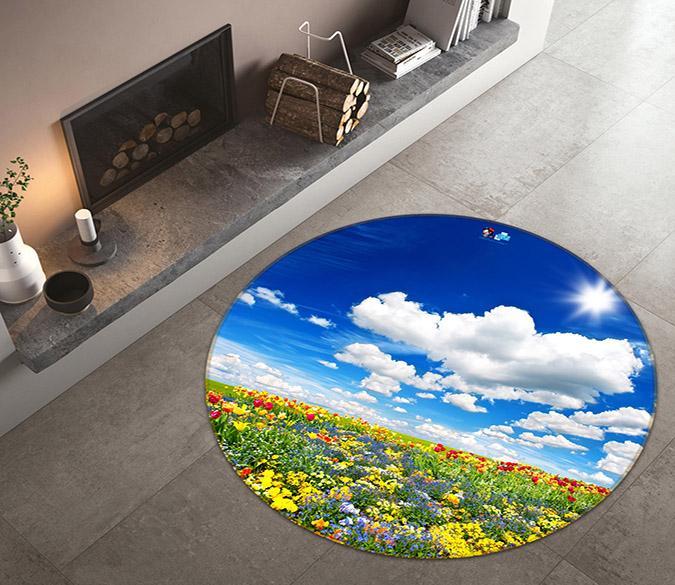 3D Flower Field 340 Round Non Slip Rug Mat Mat AJ Creativity Home 