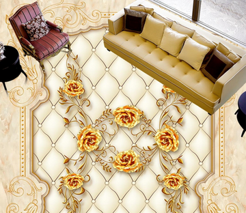 3D Golden Flower 120 Floor Mural Wallpaper AJ Wallpaper 2 