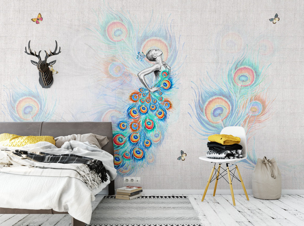 3D Peacock Dress WG089 Wall Murals