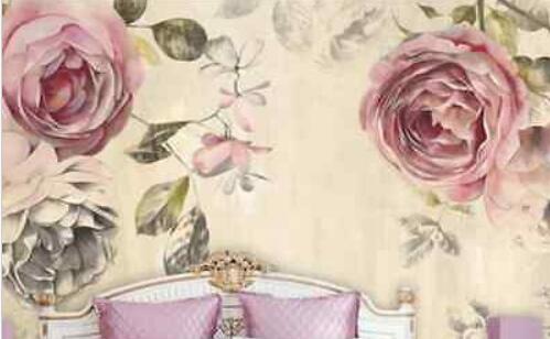 3D Vintage Rose 1A WallPaper total size for 1 white biggest flower and 2 small pink flowers , 70cm wide and 60cm high (IN VINYL) AJ Wallpaper 