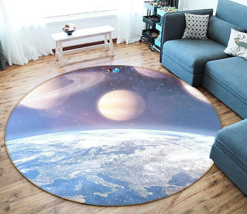 3D Earth Moon 128 Round Non Slip Rug Mat Mat AJ Creativity Home 