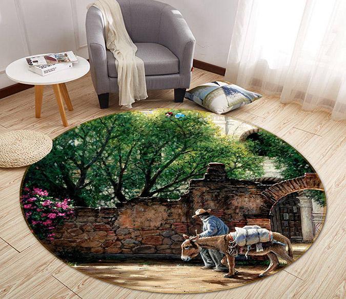 3D Donkey Flower 377 Round Non Slip Rug Mat Mat AJ Creativity Home 